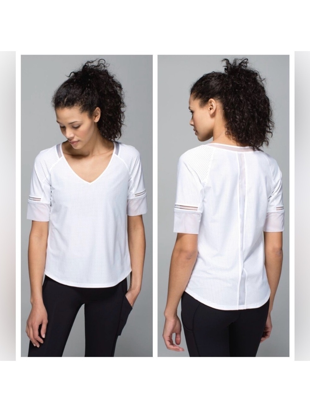 Lululemon Var-City 1/2 Sleeve White Perforated Mesh V-Neck tee shirt top 4